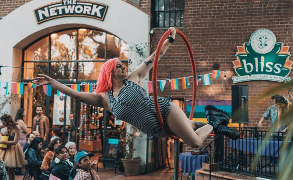 Nikki Pesce of Suspended Motion performs at Art and Soul SLO’s Drag Night on August 20, 2022.