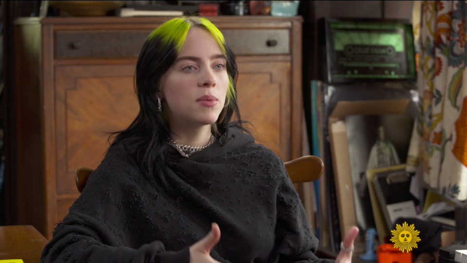 Billie Eilish pictured in her CBS interview with Gayle King