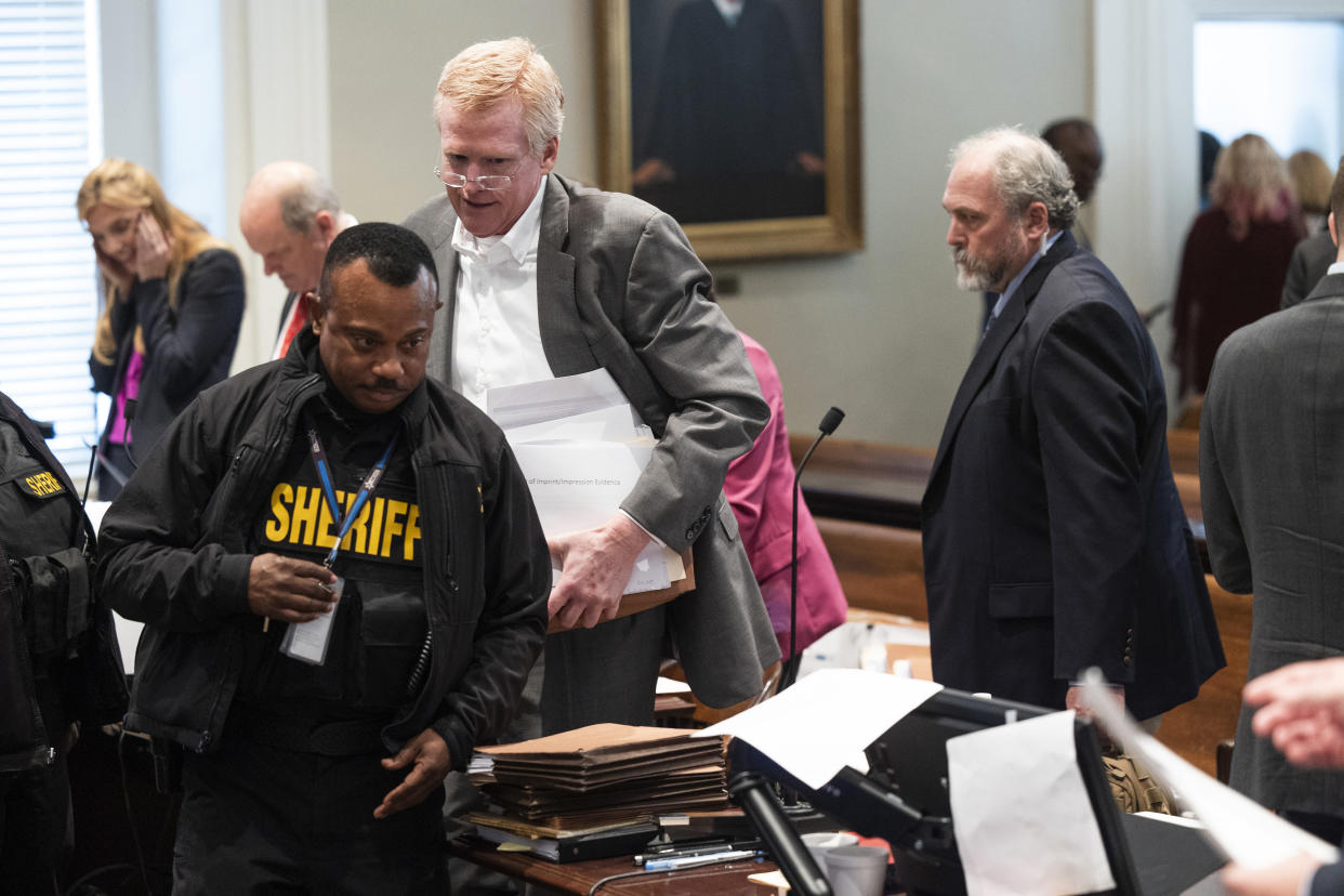 Alex Murdaugh is pictured during his trial for murder at the Colleton County Courthouse in Walterboro, S.C., on Wednesday, Feb. 22, 2023. The 54-year-old attorney is standing trial on two counts of murder in the shootings of his wife and son at their Colleton County, S.C., home and hunting lodge on June 7, 2021. (Joshua Boucher/The State via AP, Pool)