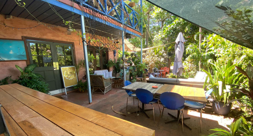 Outdoor courtyard at Little Local Cafe Broome. 