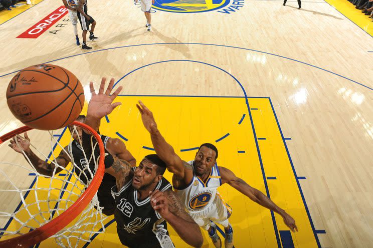 Spurs forward LaMarcus Aldridge finished with 26 points and 14 rebounds against the Warriors. (Getty Images)