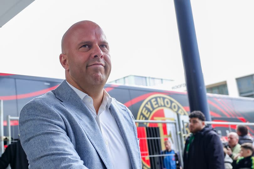 Arne Slot of Feyenoord Rotterdam arrives at The Fortuna Sittard Stadium looks on prior to the Dutch Eredivisie match between Fortuna Sittard and Feyenoord at Fortuna Sittard Stadion on April 14, 2024