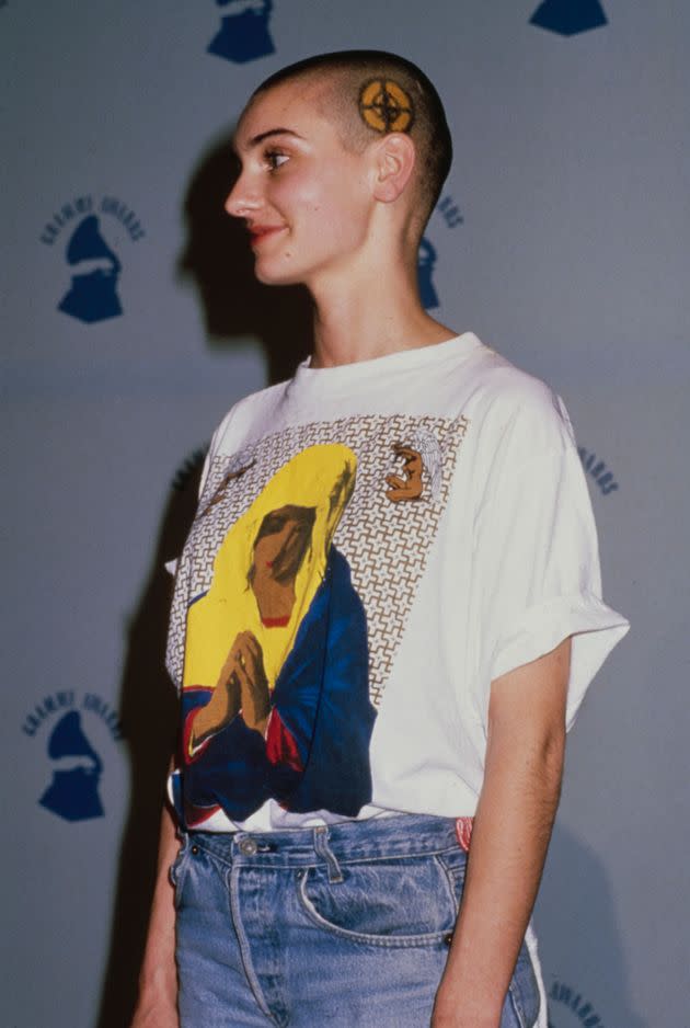 Irish singer-songwriter Sinead O'Connor, wearing a T-shirt with an image of a praying Virgin Mary, attends the 31st Annual Grammy Awards, held at the Shrine Auditorium in Los Angeles on Feb. 22, 1989. (Photo: Michael Ochs Archives via Getty Images)