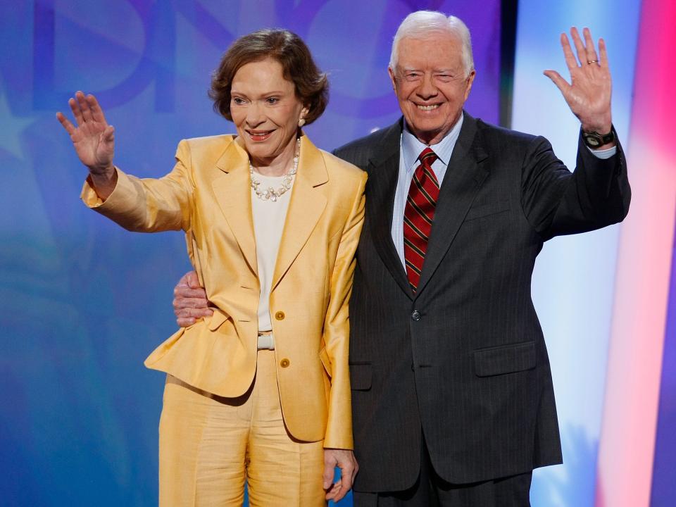 Jimmy and Rosalynn Carter in 2008 at the DNC.