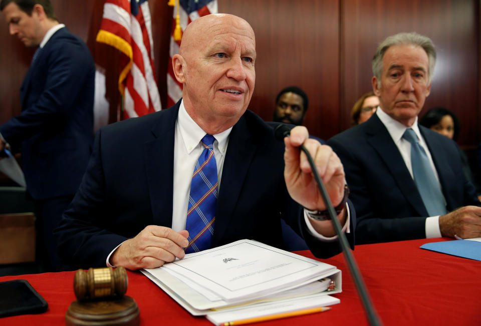 Chairman of the House Ways and Means Kevin Brady (R-TX) speaks at the start of the House-Senate Conferees conference meeting on the 