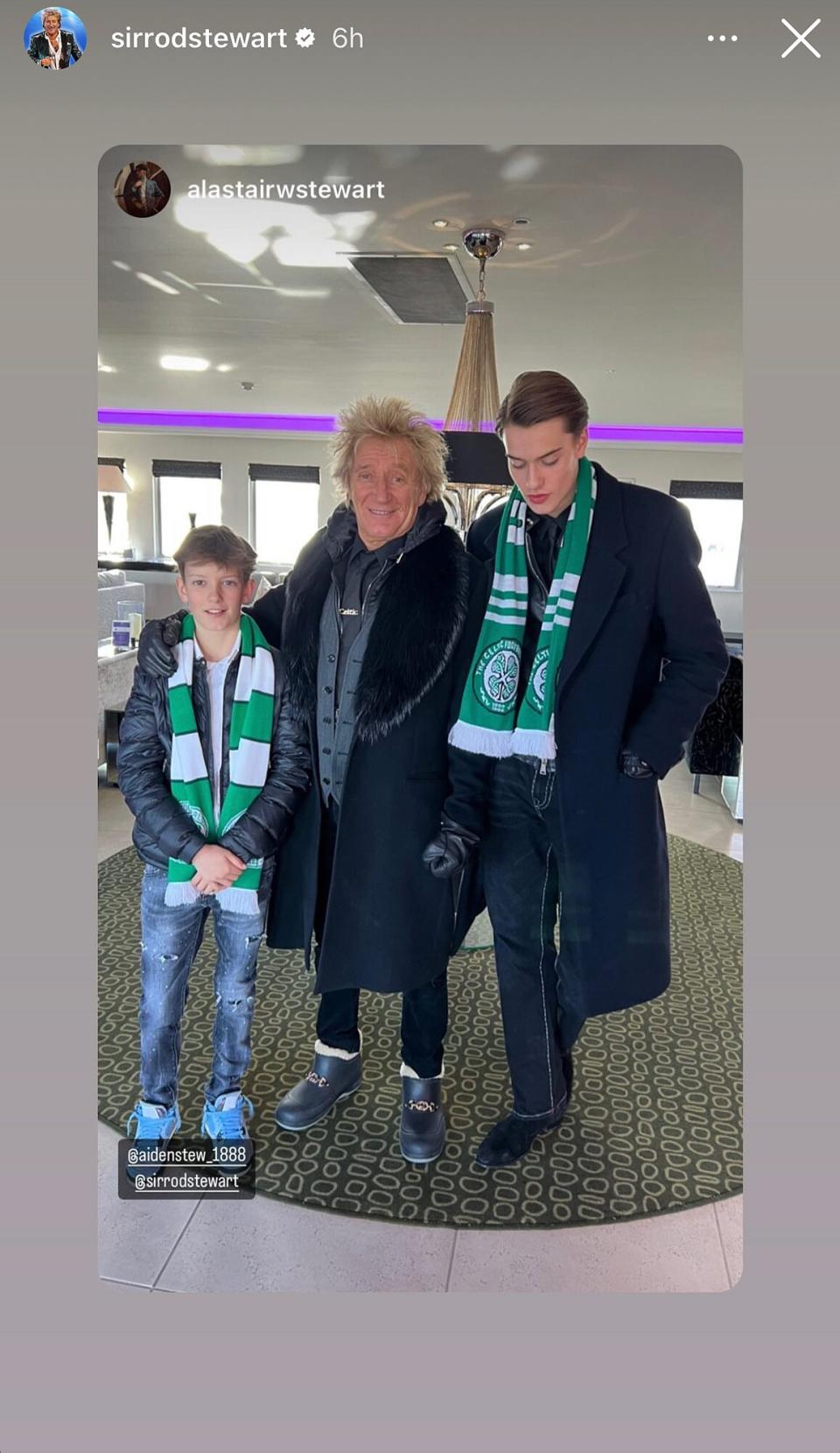 Rod Stewart's Son Shares Throwback of Singer and Sons Aiden and Alastair Cheering on Celtic Football Club