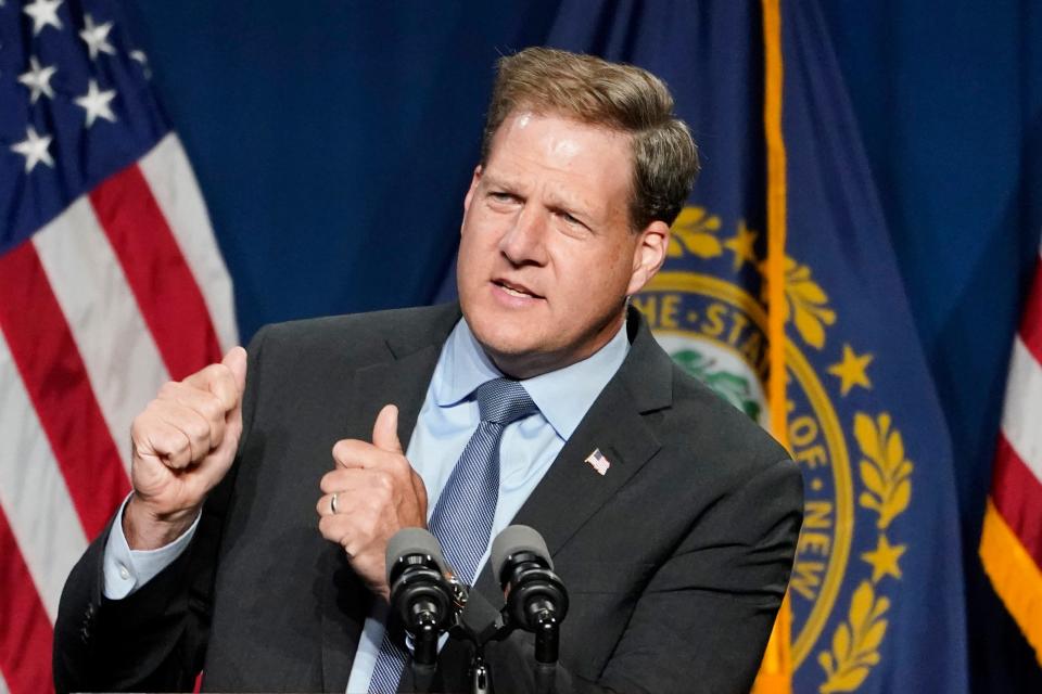 Republican N.H. Gov. Chris Sununu speaks at the annual Hillsborough County NH GOP Lincoln-Reagan Dinner, June 3, 2021, in Manchester, N.H.