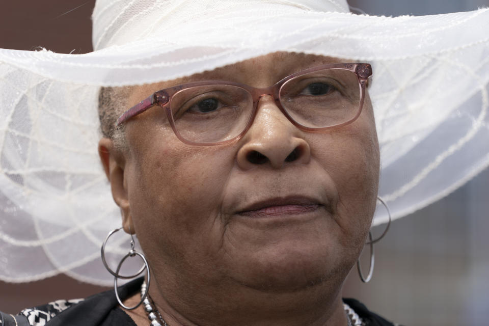 Gloria Brinkley responds to questions from a reporter following a National Day of Prayer event hosted by the United Ministerial Alliance Thursday, May 4, 2023, in Gallatin, Tenn. Brinkley, a Democrat, worries about voting access in her community amid discussions at the county level to reduce funding for elections. (AP Photo/George Walker IV)