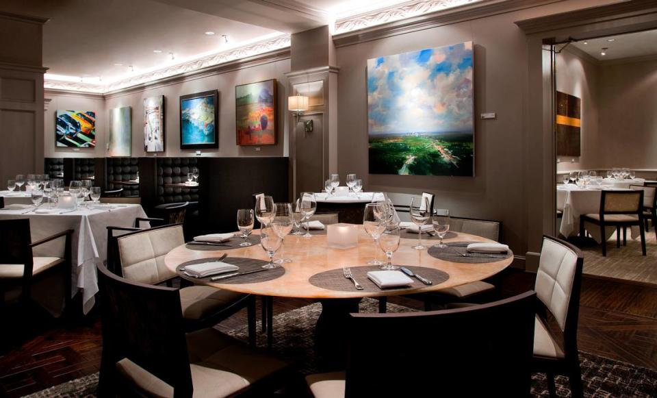 Gallery Restaurant, located inside The Ballantyne, A Luxury Collection Hotel, is decorated with pieces from Awaken Gallery.