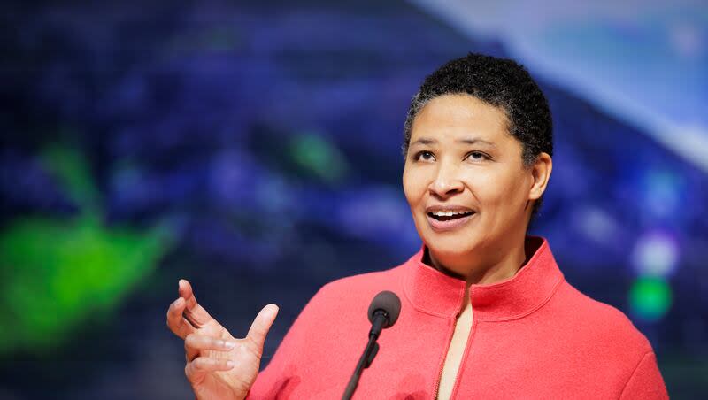 Harvard professor Danielle Allen speaks at the BYU devotional Tuesday, March 26, 2024.