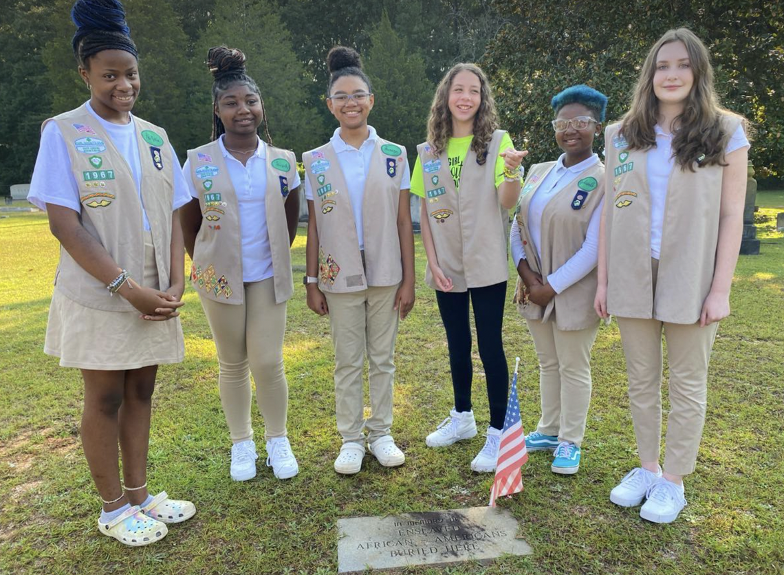 Members of Girl Scout troop 1967 are mapping a graveyard at Bethel United Methodist Church in Simpsonville and researching the people buried there.