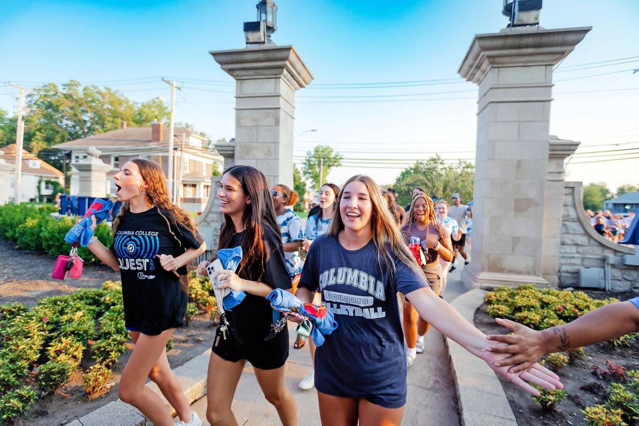 New students run through Rogers Gate during Storm the Gate on Sunday, Aug. 25, at Bass Commons on Columbia College’s main campus in Columbia. The annual tradition kicked off the 2024-25 academic year.