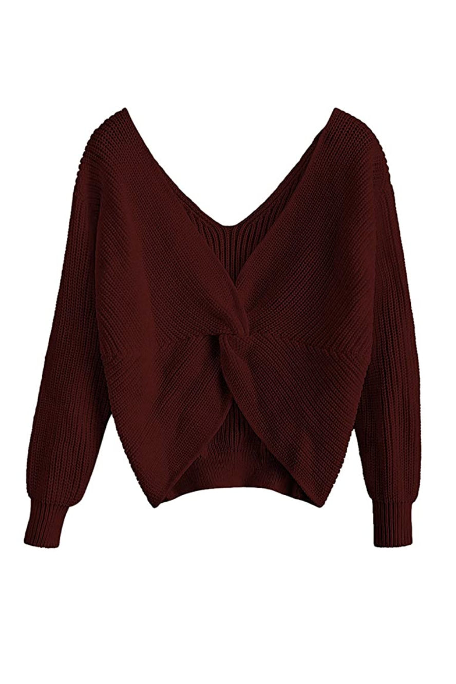 Criss Cross Twisted Back Pullover Knitted Sweater