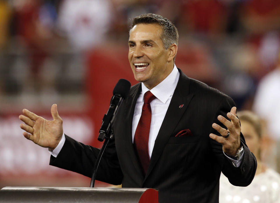 Kurt Warner’s son isn’t willing to entertain the idea that his dad is the best ever. (AP)