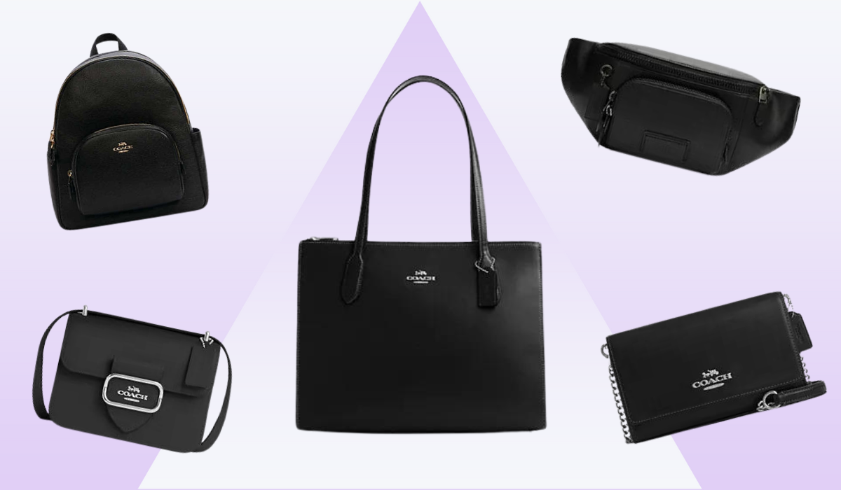 5 different black handbags in different styles