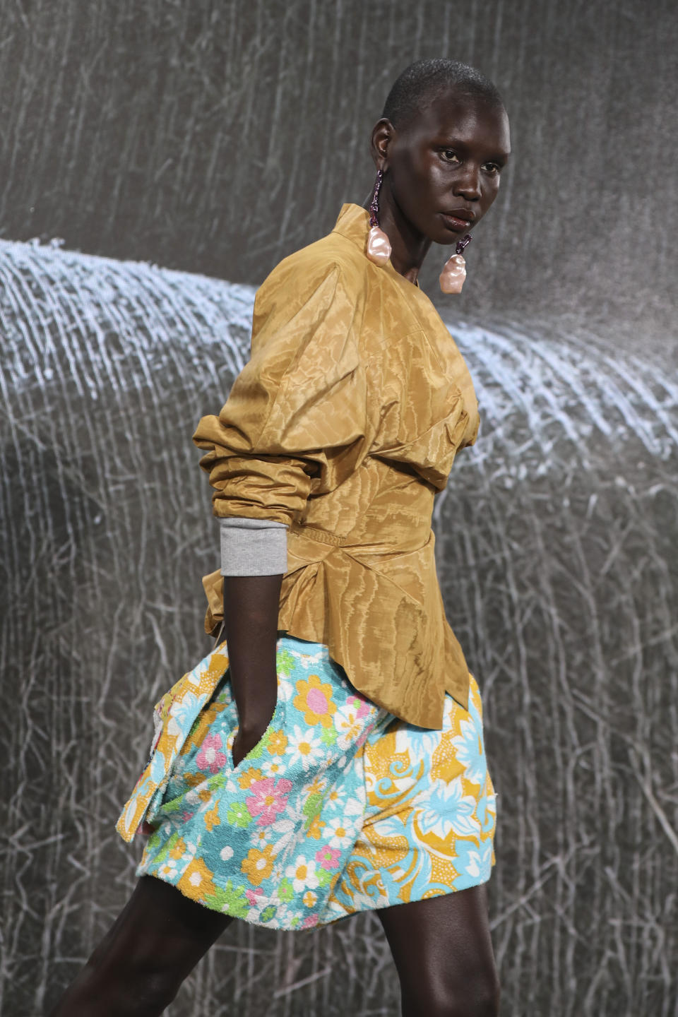 A model wears a creation for the Vivienne Westwood Spring-Summer 2022 ready-to-wear fashion show presented in Paris, Saturday, Oct. 2, 2021. (Photo by Vianney Le Caer/Invision/AP)