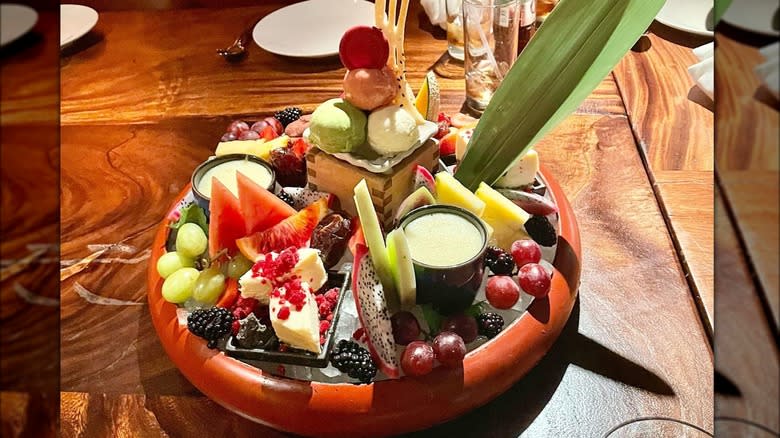 platter of fruit and dessert