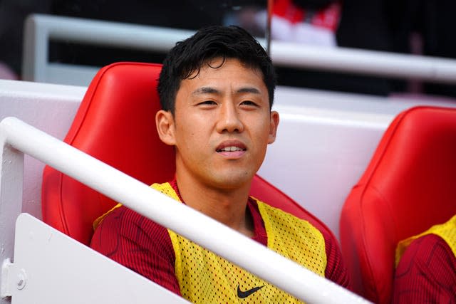 Liverpool’s Wataru Endo on the bench 