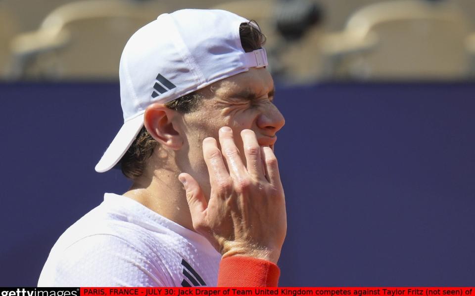 Jack Draper of Team United Kingdom competes against Taylor Fritz (not seen) of Team United States