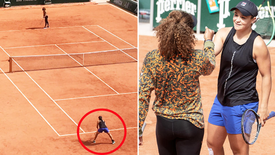 Ash Barty and Naomi Osaka, pictured here on the practice court together ahead of the French Open.