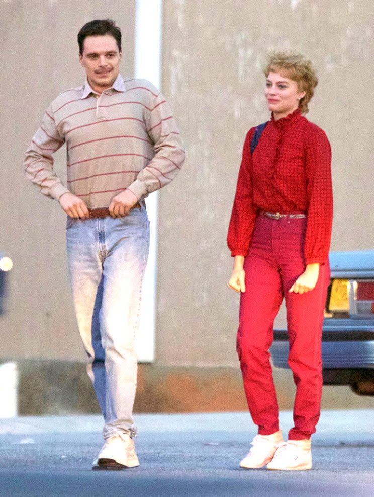 AG_164351 - ** RESTRICTIONS: ONLY UNITED STATES, AUSTRALIA, GERMANY, CANADA, NEW ZEALAND ** - *EXCLUSIVE* Atlanta, GA - Margot Robbie was barely recognizable on the set of “I, Tonya’’ as she was spotted in a new mullet type wig and head to toe red while filming with Sebastian Stan and Allison Janney. Margot was also seen earlier walking around the set wearing her wedding ring and black hoodie. Her husband Tom Ackerley is the producer of the upcoming film and has been working closely with her on the project. **SHOT ON 1/21/17** AKM-GSI 23 JANUARY 2017 To License These Photos, Please Contact : Maria Buda (917) 242-1505 mbuda@akmgsi.com or Mark Satter (317) 691-9592 msatter@akmgsi.com sales@akmgsi.com