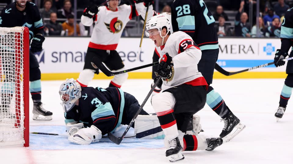 Pinto won the NHL Rookie of the Month award in October 2022. - Steph Chambers/Getty Images