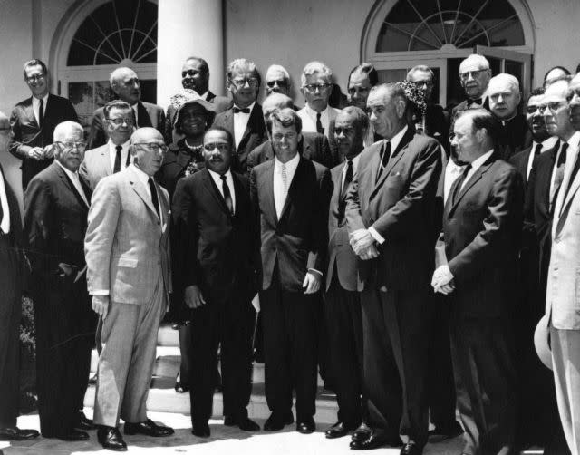 Attorney General Robert F. Kennedy meets with civil rights leaders, including Dr. Martin Luther King Jr., in the Rose Garden of the White House, Washington, D.C., June 22, 1963.