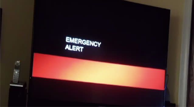 An ominous message about the end of the world interrupted television broadcasting in LA's Orange County on Thursday morning, alarming viewers. Picture: OC Register