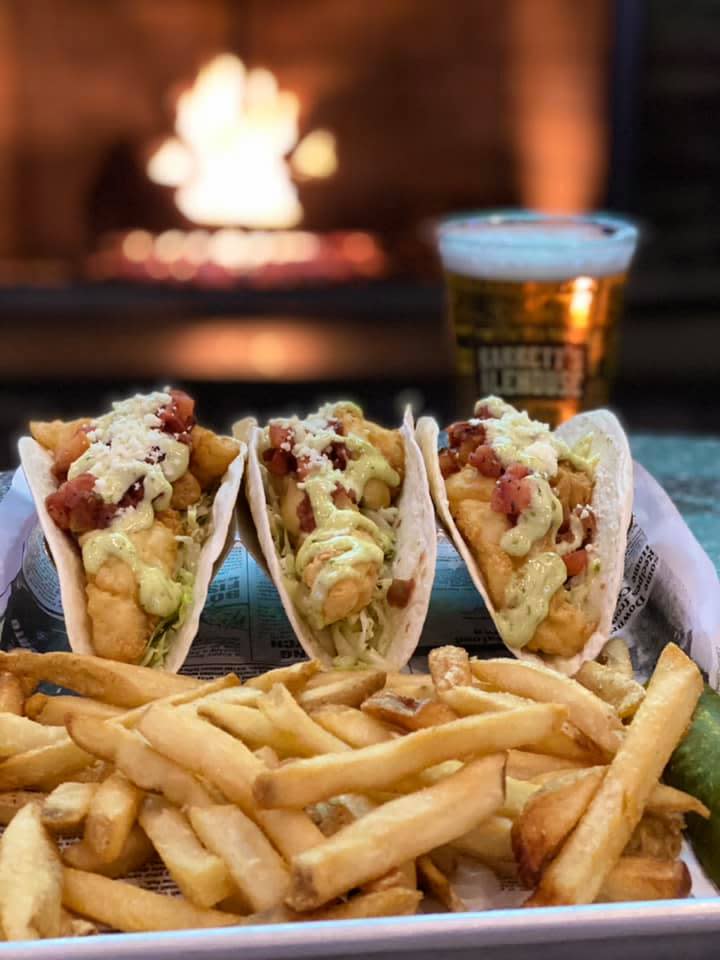 These are the mouth-watering fish tacos made with fried haddock, shredded lettuce, fresh salsa, queso fresco, and cilantro-lime aioli served on flour tortillas at Barrett's Alehouse, with locations in Bridgewater and West Bridgewater