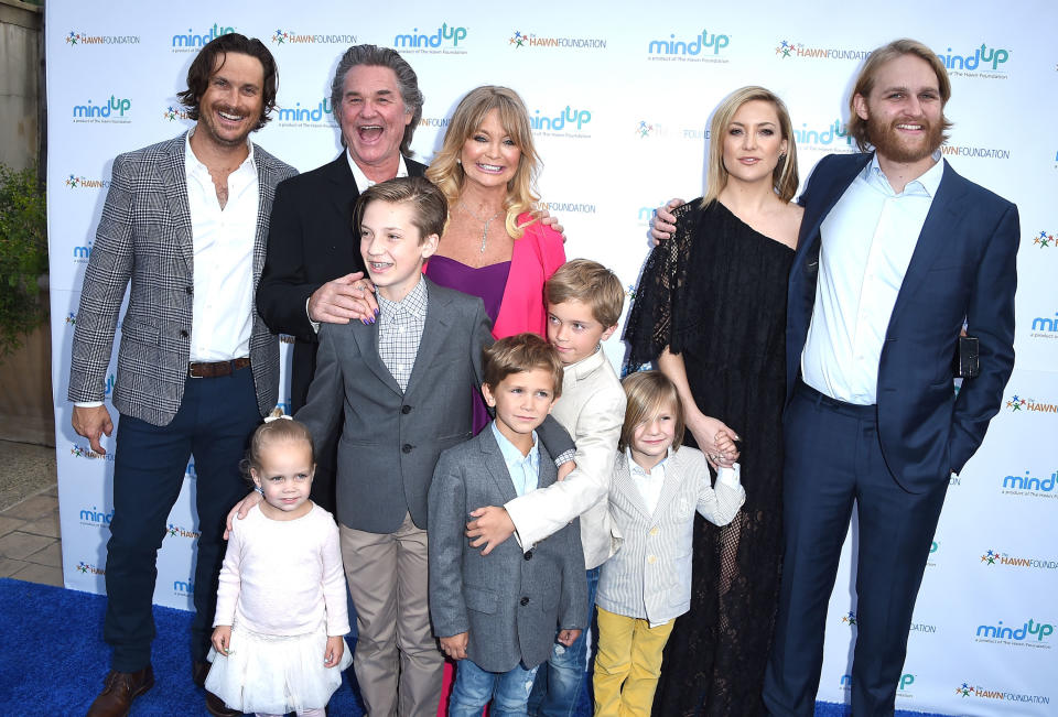 Oliver Hudson, Kurt Russell, Goldie Hawn, Kate Hudson and Wyatt Russell attend an event in Beverly Hills on May 6, 2016