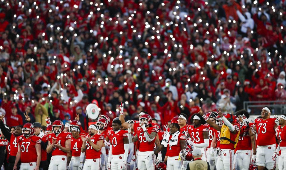 Utah Utes players pay tribute to Ty Jordan and Aaron Lowe during the fourth quarter against the Penn State Nittany Lions in the 109th Rose Bowl in Pasadena on Monday, Jan. 2, 2023. The Penn State Nittany Lions won 35-21. | Ben B. Braun, Deseret News