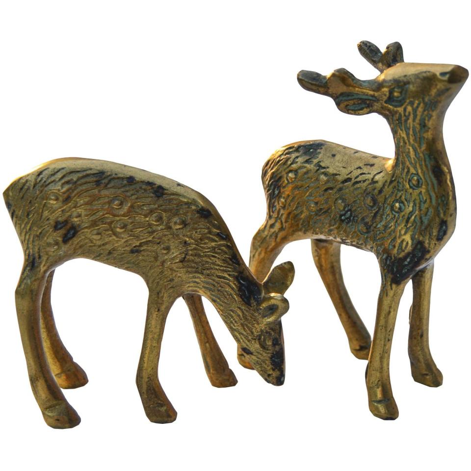 48) Midcentury Brass Deer, S/2