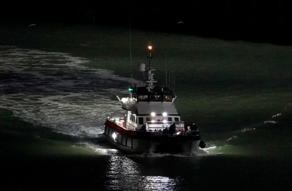 A group of people thought to be migrants are brought in to Dover, Kent, on Saturday. (PA)