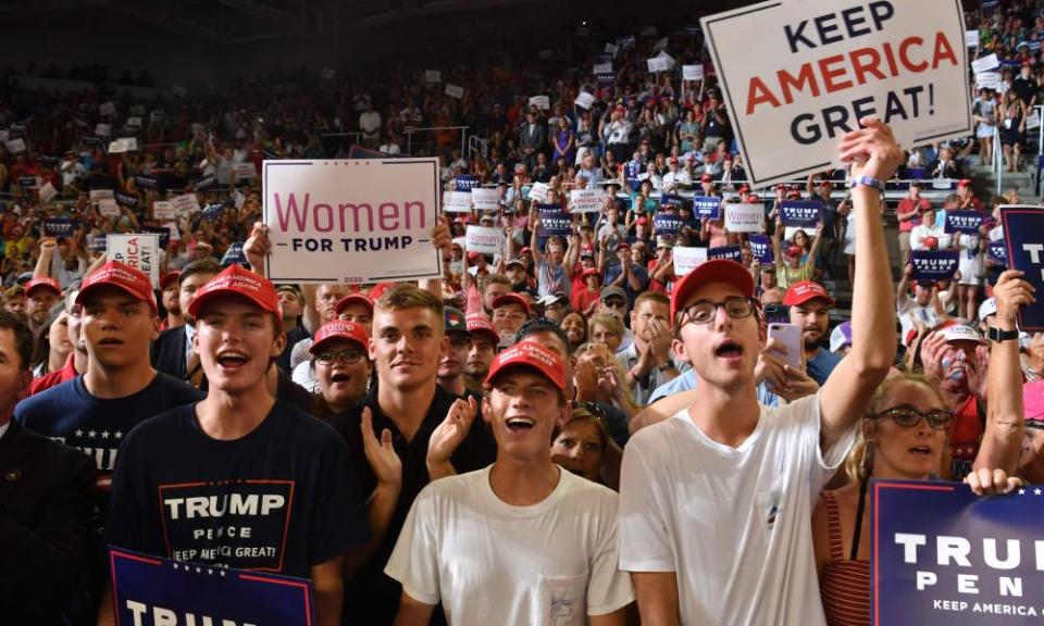 Young supporters of the US president attend a ‘Make America Great Again’ rally at Minges Coliseum in Greenville, North Carolina, on Wednesday.