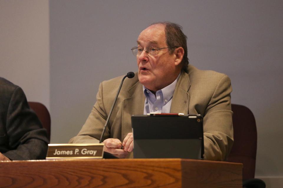 Rochester City Councilor Jim Gray is seen during the Tuesday, Sept. 6, 2022 meeting, when all 12 of his peers rejected holding a discussion on his book ban proposal.