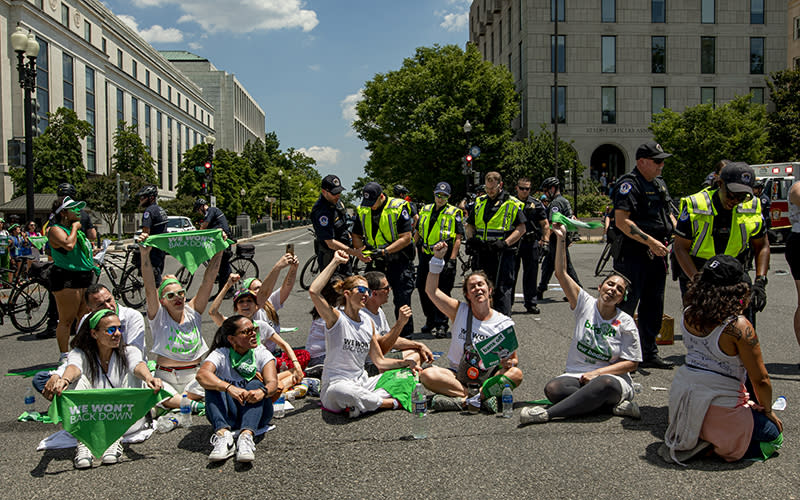 Protesters in favor of abortion rights are detained by U.S. Capitol Police