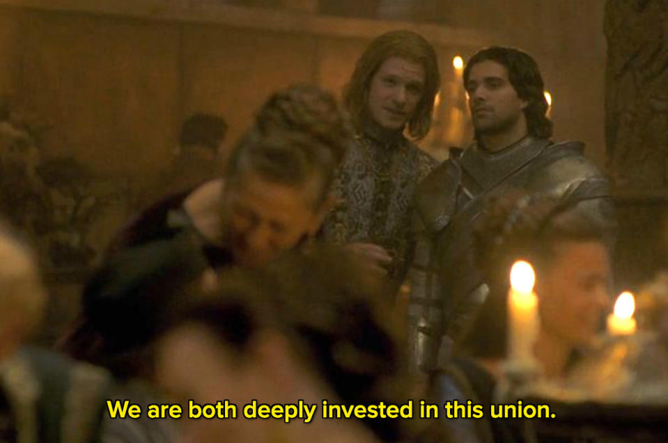 Joffrey telling Ser Criston "we are both deeply invested in this union"