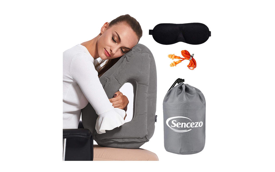 Inflatable Travel Pillow with Eye Mask and Earplugs