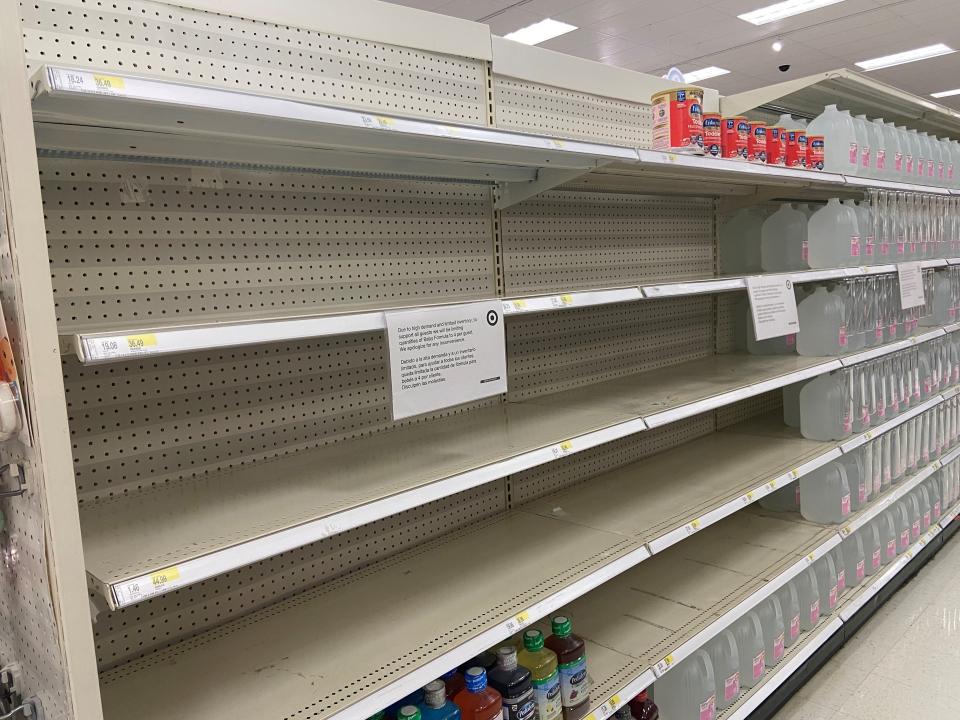 The shelves for infant formula were empty at the Target store in Hackensack, NJ on May 16, 2022.