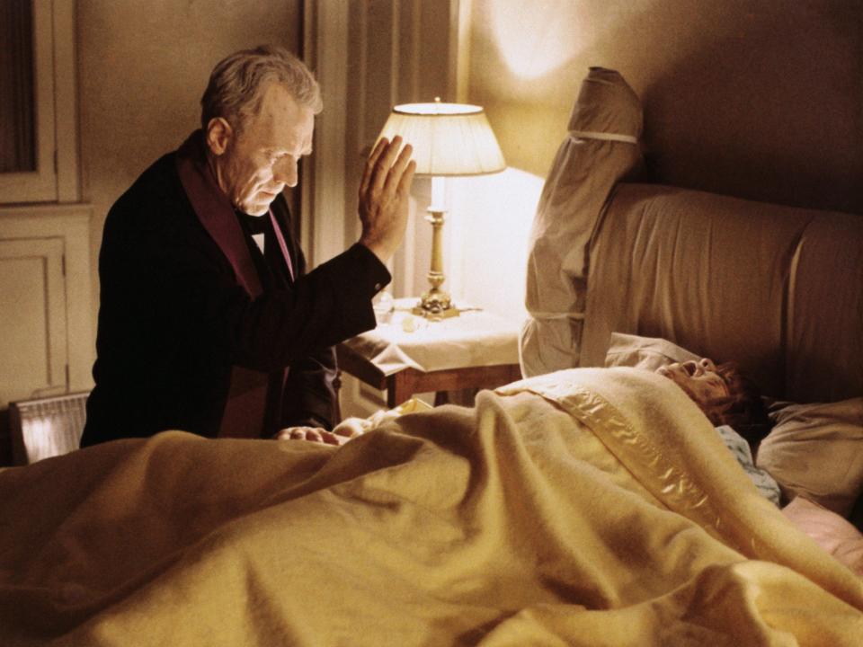 Swedish actor Max von Sydow performs a exorcism in a scene from the film The Exorcist. The little girl in the bed is actress Linda Blair