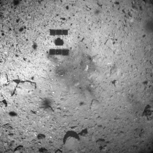 The Hayabusa 2 space probe after landing on the Ryugu asteroid, in this handout image released by Japan’s space agency. The picture was taken by its ONC-W1 camera.