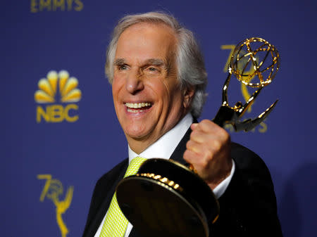 70th Primetime Emmy Awards - Photo Room - Los Angeles, California, U.S., 17/09/2018 - Henry Winkler poses with his Outstanding Supporting Actor in a Comedy Series award for "Barry." REUTERS/Mike Blake