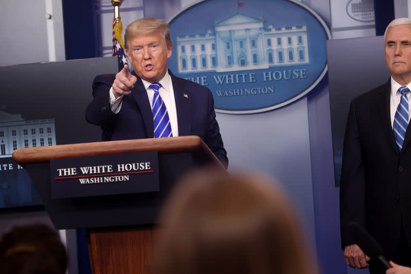 U.S. President Donald Trump leads the daily coronavirus disease outbreak task force briefing at the White House in Washington