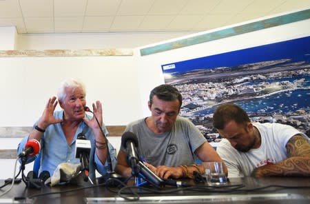 U.S. actor Richard Gere holds a news conference in support of an NGO ship &quot;Open Arms&quot;, which carries stranded migrants, in Lampedusa