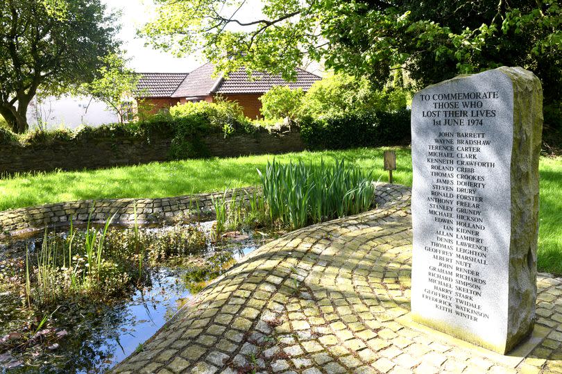 The memorial in Flixborough paying tribute to the 28 people who lost their lives in the 1974 disaster