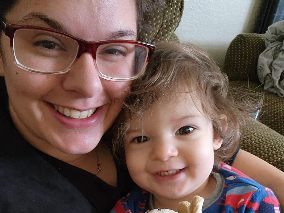 Mom Elissa Byer with her son, nicknamed Mr. B, after the little boy aspirated a water bead