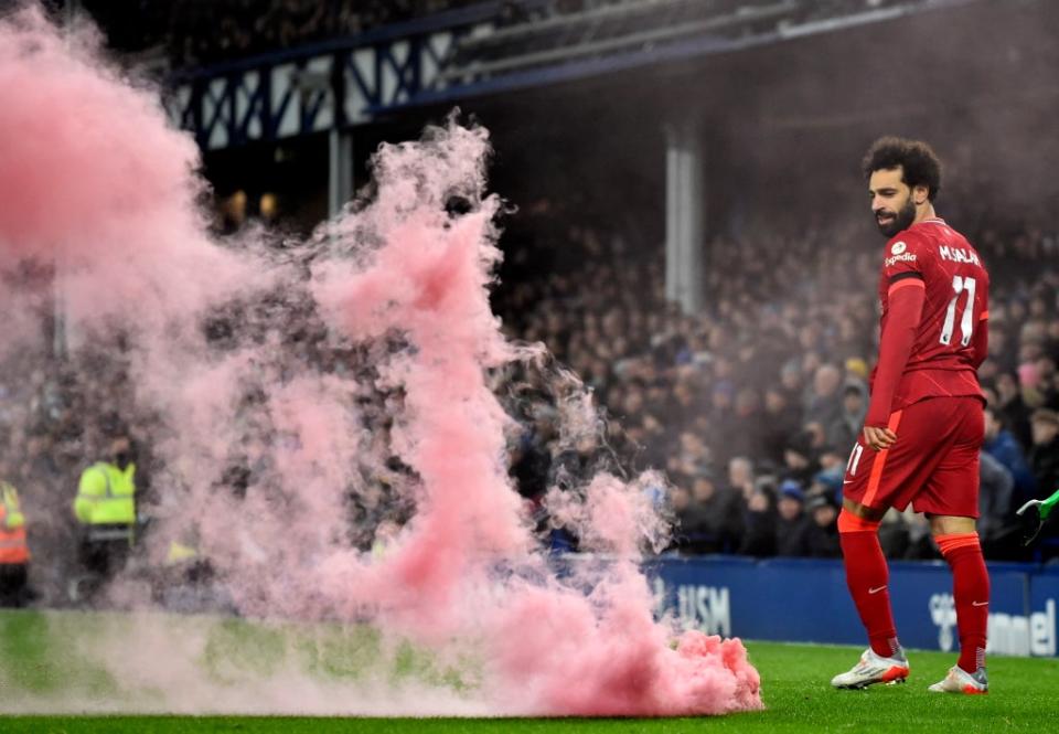 Mohamed Salah of Liverpool reacts after scoring (EPA)