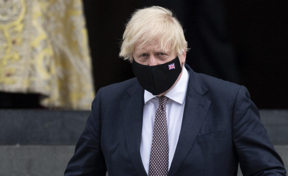 LONDON, ENGLAND - JULY 05: British Prime Minister Boris Johnson celebrates the 73rd anniversary of the NHS at a Service of Thanksgiving at St Pauls Cathedral on July 5, 2021 in London, England. (Photo by Mark Cuthbert/UK Press via Getty Images)