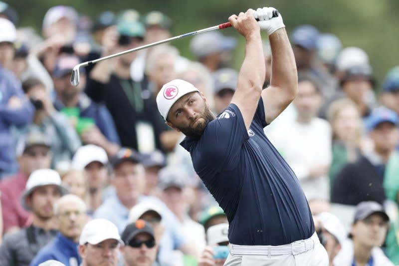 Jon Rahm of Spain hits a tee shot on the 12th hole while playing a practice round leading up the Masters Tournament on Tuesday at Augusta National Golf Club in Augusta, Ga. Photo by John Angelillo/UPI