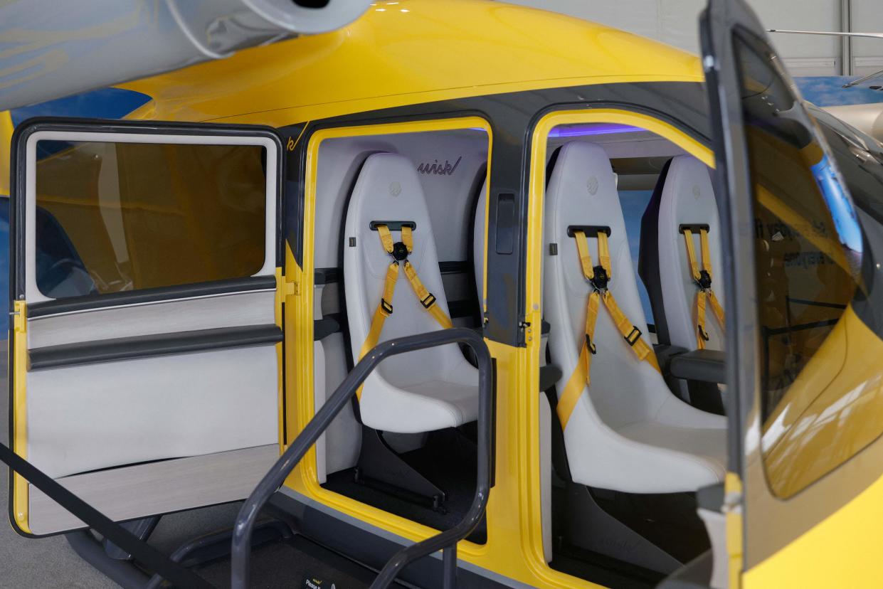 A Wisk Aero Generation 6, an electric autonomous air-taxi, is displayed during the International Paris Air Show at the ParisLe Bourget Airport, on June 20, 2023. (Photo by Geoffroy Van der Hasselt / AFP) (Photo by GEOFFROY VAN DER HASSELT/AFP via Getty Images)